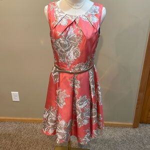 JESSICA HOWARD FLORAL ORANGE/CORAL/CREAM/TAUPE  DRESS SIZE 8